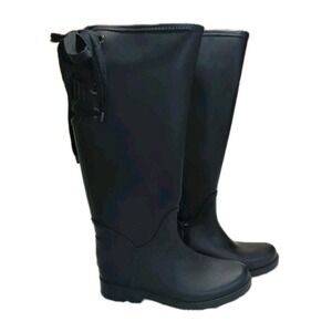 S3 Coach Tristee Rain Boots Womens 5B Black Matte Lace Up Back Signature